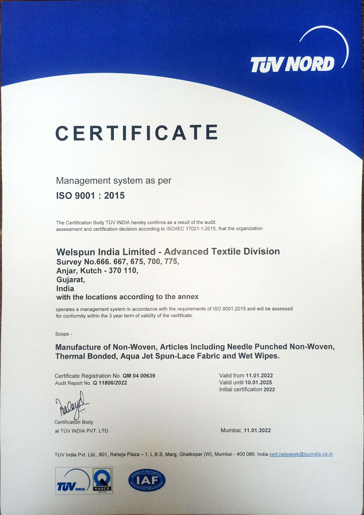 ISO 9001 TUV India	